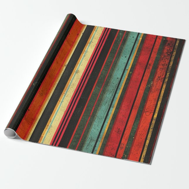 Vintage Retro Striped Wrapping Paper (Unrolled)