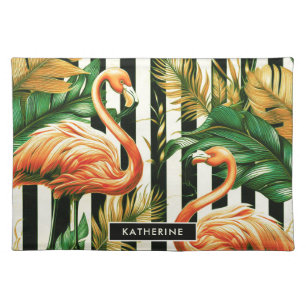 Vintage Retro Stripes Flamingo Cloth Placemat