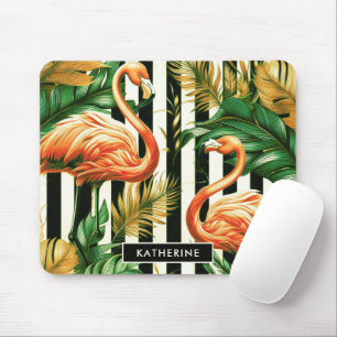 Vintage Retro Stripes Flamingo Mouse Pad