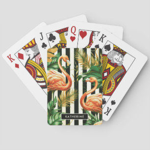Vintage Retro Stripes Flamingo Poker Cards