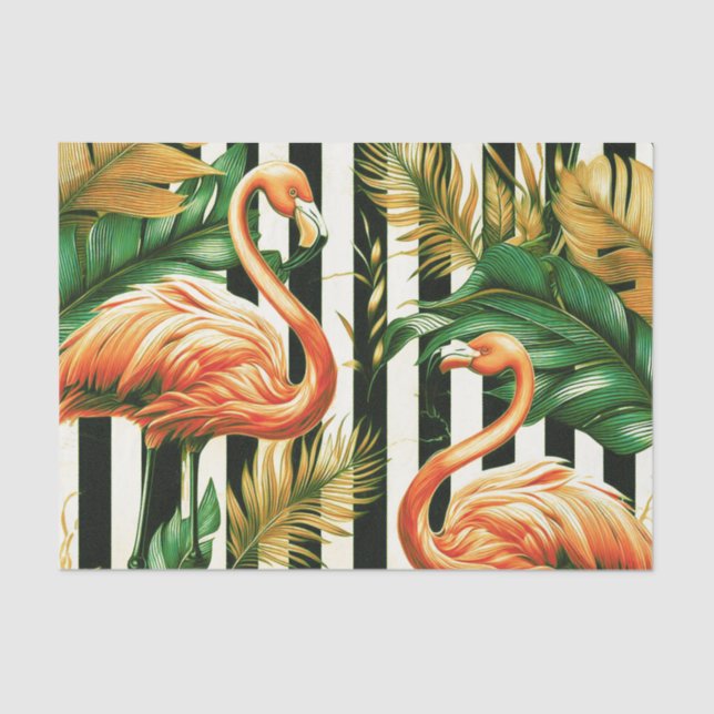 Vintage Retro Stripes Flamingo Tissue Paper (Front)
