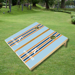 Vintage Retro Stripes Monogram Family Name Cornhole Set