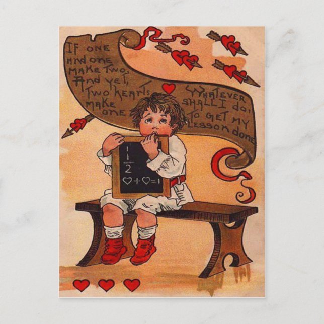 Vintage Retro Student Learning Love Valentine Card (Front)
