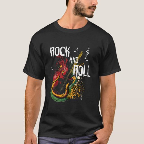 Vintage Retro Style 80s Rock Roll Music Guitar T_Shirt