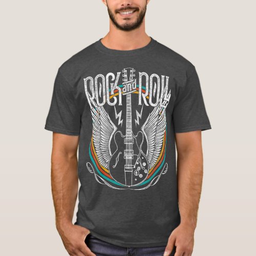 Vintage Retro Style 80s Rock  Roll Music Guitar T_Shirt