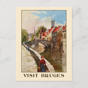 Vintage retro style Bruges travel ad Postcard