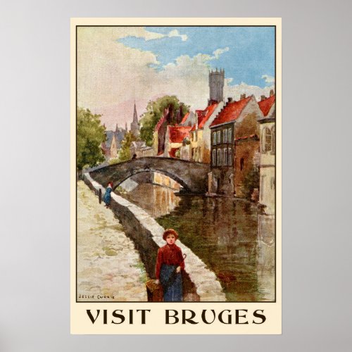 Vintage retro style Bruges travel ad Poster