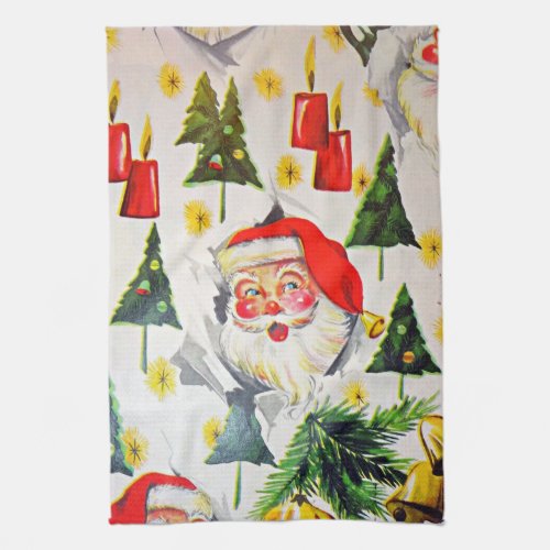 Vintage Retro Style Christmas Kitchen Towel Santa