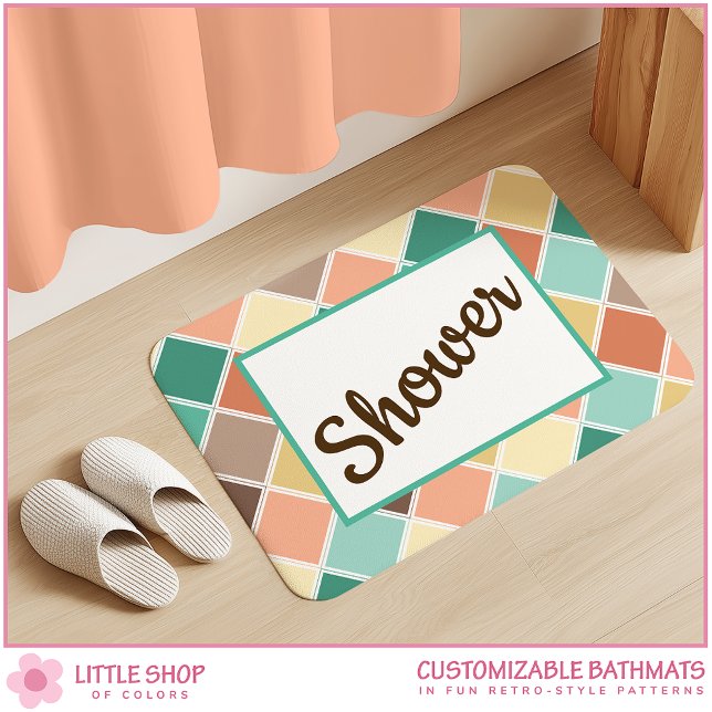 Vintage Retro-Style Diamond Pattern Customizable Bath Mat (Creator Uploaded)