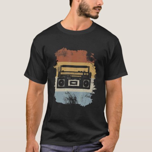 Vintage Retro Style Ghetto Blaster Cassette Record T_Shirt
