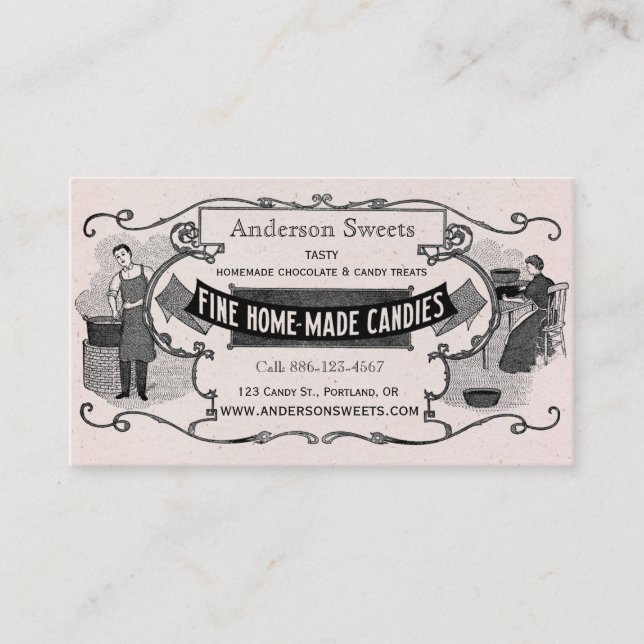 Vintage Retro Style Homemade Candy Sweets Business Card (Front)