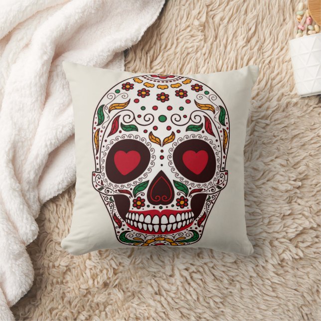 Vintage Retro Style Skull & Crossbones Cobweb Throw Pillow (Blanket)