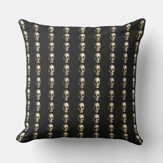 Vintage retro style Skull Happy Halloween Throw Pillow (Front)