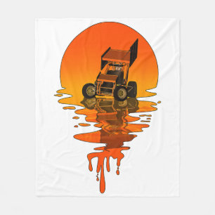 Vintage Retro Style Sprint Car Racing Fleece Blanket