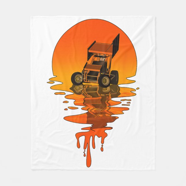 Vintage Retro Style Sprint Car Racing Fleece Blanket (Front)