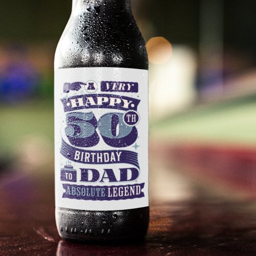  Vintage Retro Style Typography 50th Birthday Dad  Beer Bottle Label