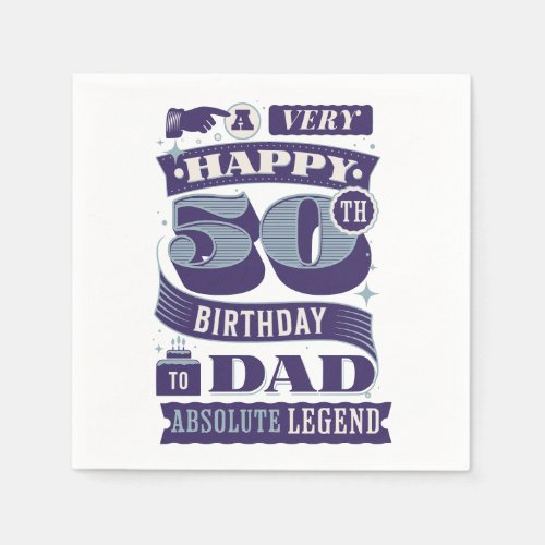  Vintage Retro Style Typography 50th Birthday Dad  Napkins