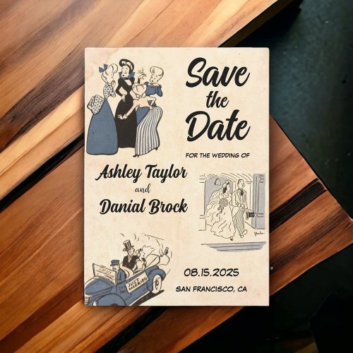 Vintage Retro Stylish Modern Wedding Save the Date Invitation
