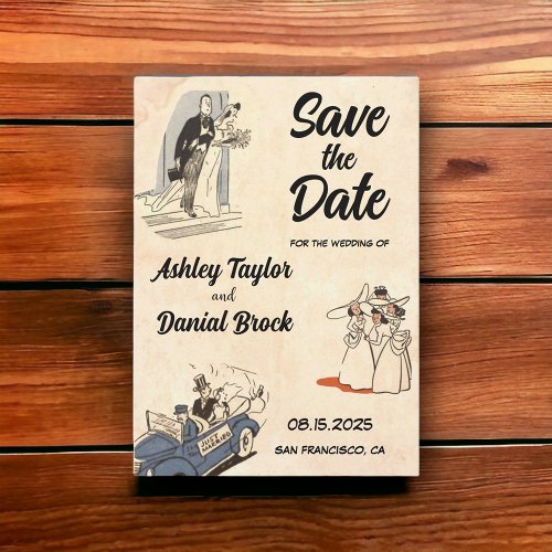 Vintage Retro Stylish Rustic Wedding Save the Date Invitation