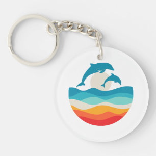 Vintage Retro Summer Time Beach Dolphin Keychain