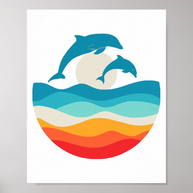 Vintage Retro Summer Time Beach Dolphin  Poster (Front)