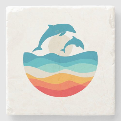 Vintage Retro Summer Time Beach Dolphin  Stone Coaster