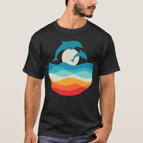 Vintage Retro Summer Time Beach Dolphin  T_Shirt
