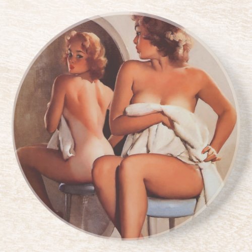 Vintage Retro Sun Tan Pinup girl Coaster