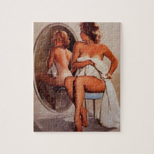 Vintage Retro Sun Tan Pinup girl Jigsaw Puzzle