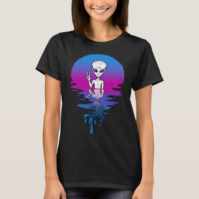 Vintage Retro Sunset Alien Peace T-Shirt (Front)