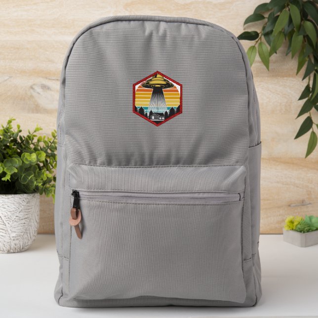 Vintage Retro Sunset Alien UFO Patch (On Backpack)