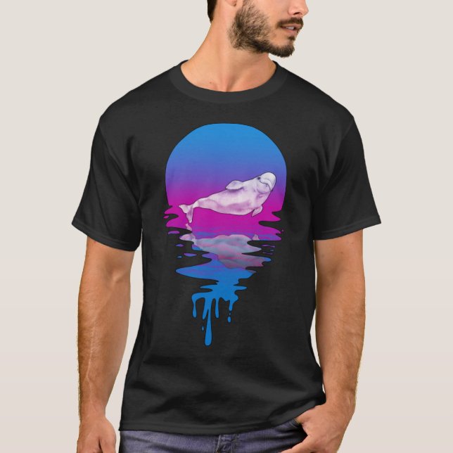 Vintage Retro Sunset Beluga Whale T-Shirt (Front)