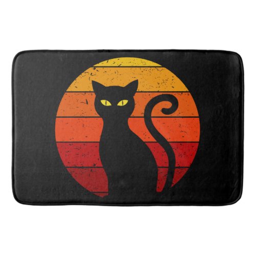 Vintage Retro Sunset Halloween Black Cat I Bath Mat