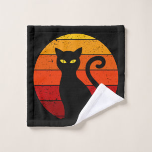 Vintage Retro Sunset Halloween Black Cat I Bath Towel Set