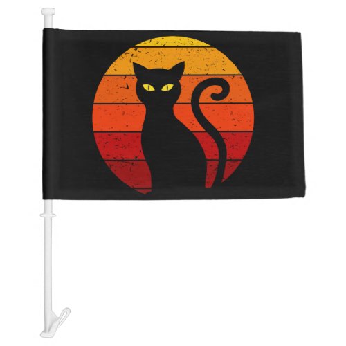 Vintage Retro Sunset Halloween Black Cat I Car Flag