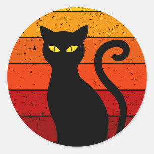 Vintage Retro Sunset Halloween Black Cat I Classic Round Sticker