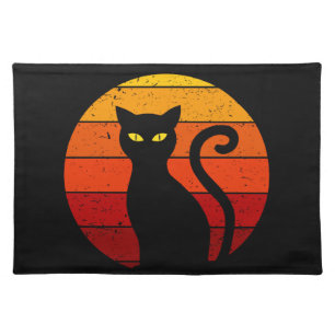 Vintage Retro Sunset Halloween Black Cat I Cloth Placemat