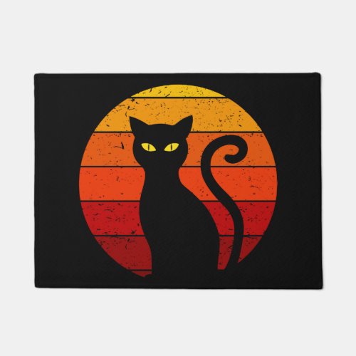 Vintage Retro Sunset Halloween Black Cat I Doormat