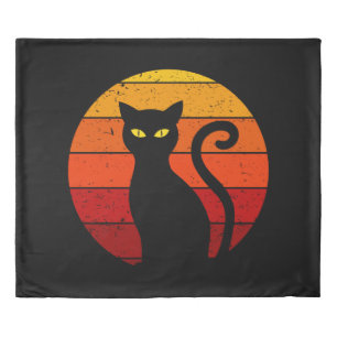 Vintage Retro Sunset Halloween Black Cat I Duvet Cover