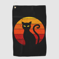 Vintage Retro Sunset Halloween Black Cat I Golf Towel