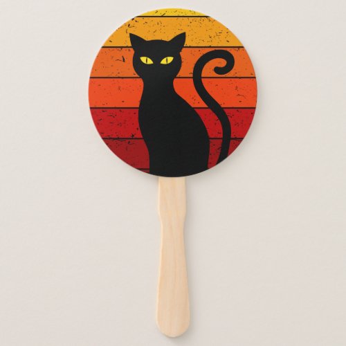 Vintage Retro Sunset Halloween Black Cat I Hand Fan