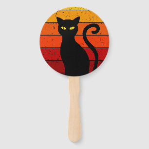 Vintage Retro Sunset Halloween Black Cat I Hand Fan