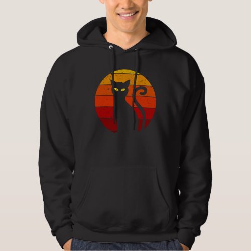 Vintage Retro Sunset Halloween Black Cat I Hoodie