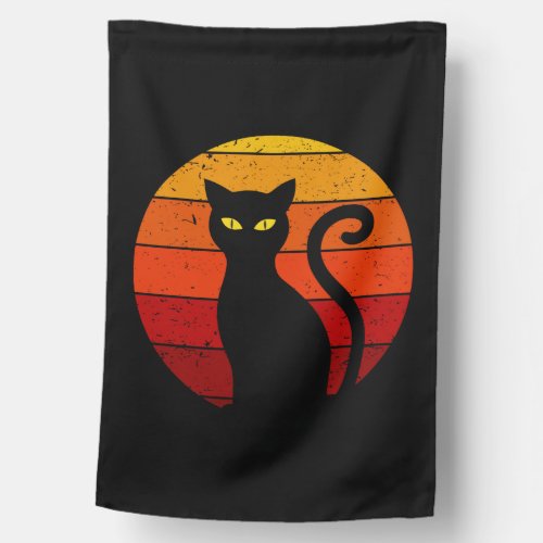 Vintage Retro Sunset Halloween Black Cat I House Flag