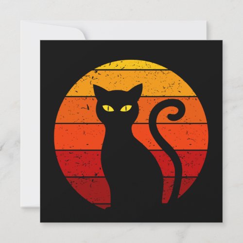 Vintage Retro Sunset Halloween Black Cat I Invitation