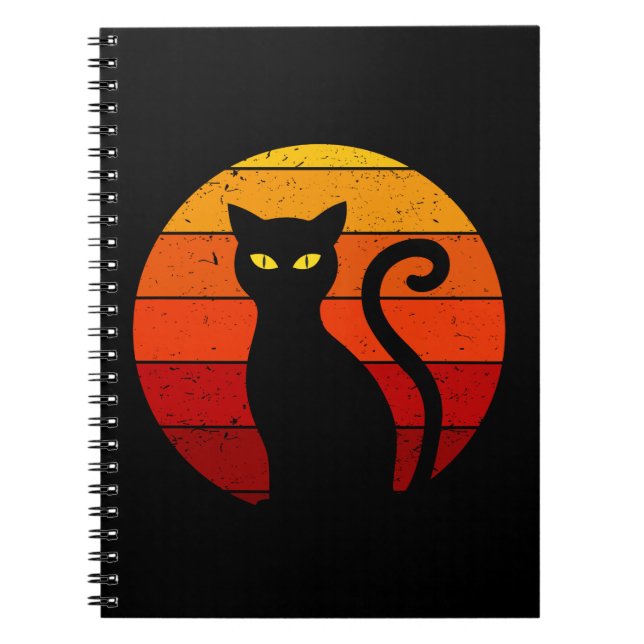 Vintage Retro Sunset Halloween Black Cat I Notebook (Front)