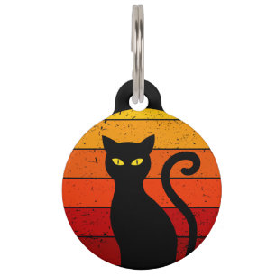 Vintage Retro Sunset Halloween Black Cat I Pet ID Tag