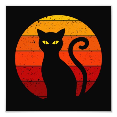 Vintage Retro Sunset Halloween Black Cat I Photo Print