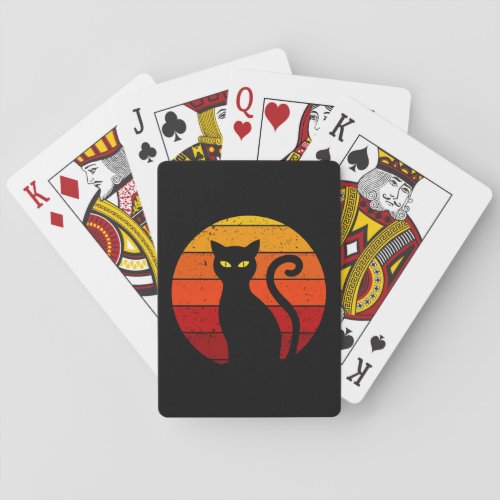 Vintage Retro Sunset Halloween Black Cat I Poker Cards