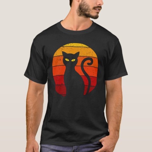 Vintage Retro Sunset Halloween Black Cat I T_Shirt